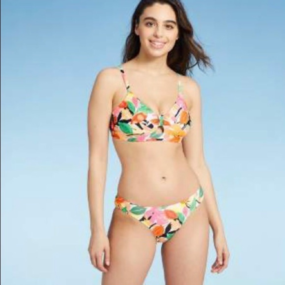 Kona Sol NWT Women's V-Neck Knot Bikini Top/Hipster bikini bottom/Multi/ 12-14 L